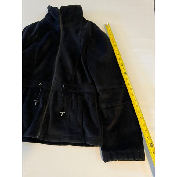 Kristen Blake Plush Fleece Zip Up Jacket Womens Medium Black Velour Cinch Waist - Picture 6 of 16
